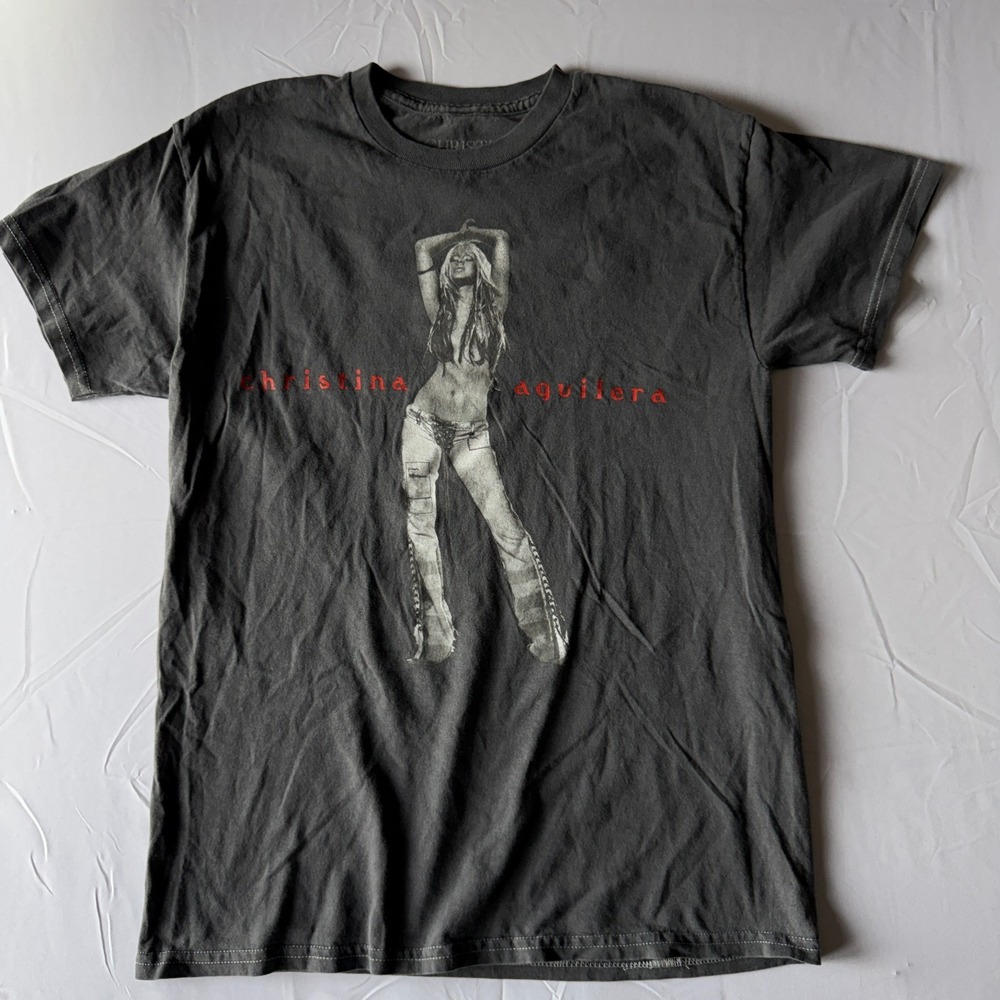 Christina Aguilera T-Shirt Mens S Gray Red Graphic Pop Music 100% Cotton NWOT
